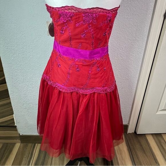 NWT!Pearl of Marchesa Red/Purple Beaded Embroidered Tulle Prom Party Dress Sz 4 - Picture 3 of 15